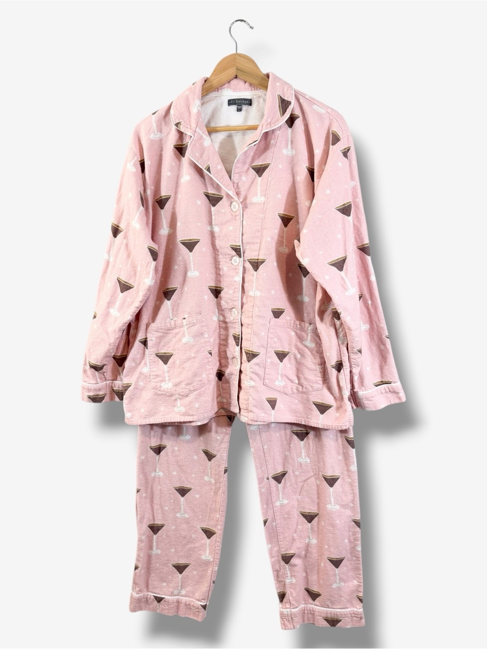 PJ Salvage Pink Espresso Martini Flannel Pajama Set Size L Cocktail 2 Piece